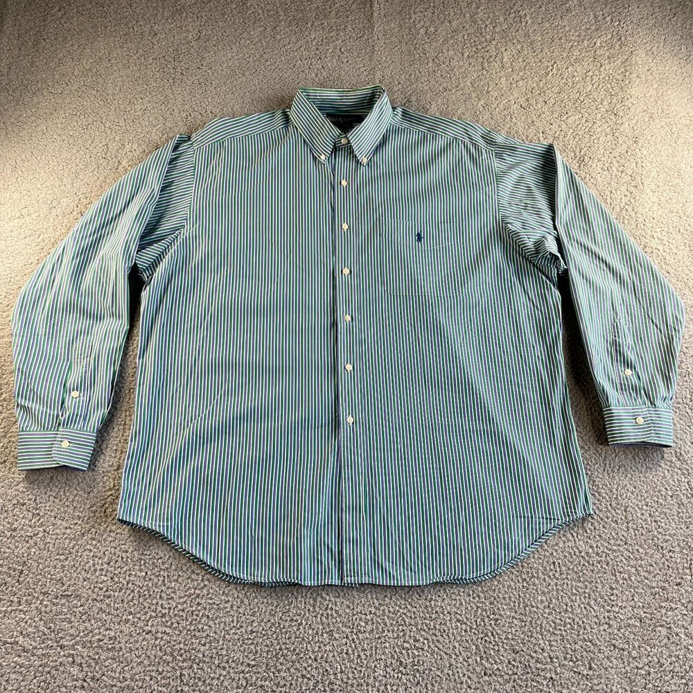 Vintage Ralph Lauren‎ Shirt Mens Extra Large Blue Green Striped Blaire Button Up